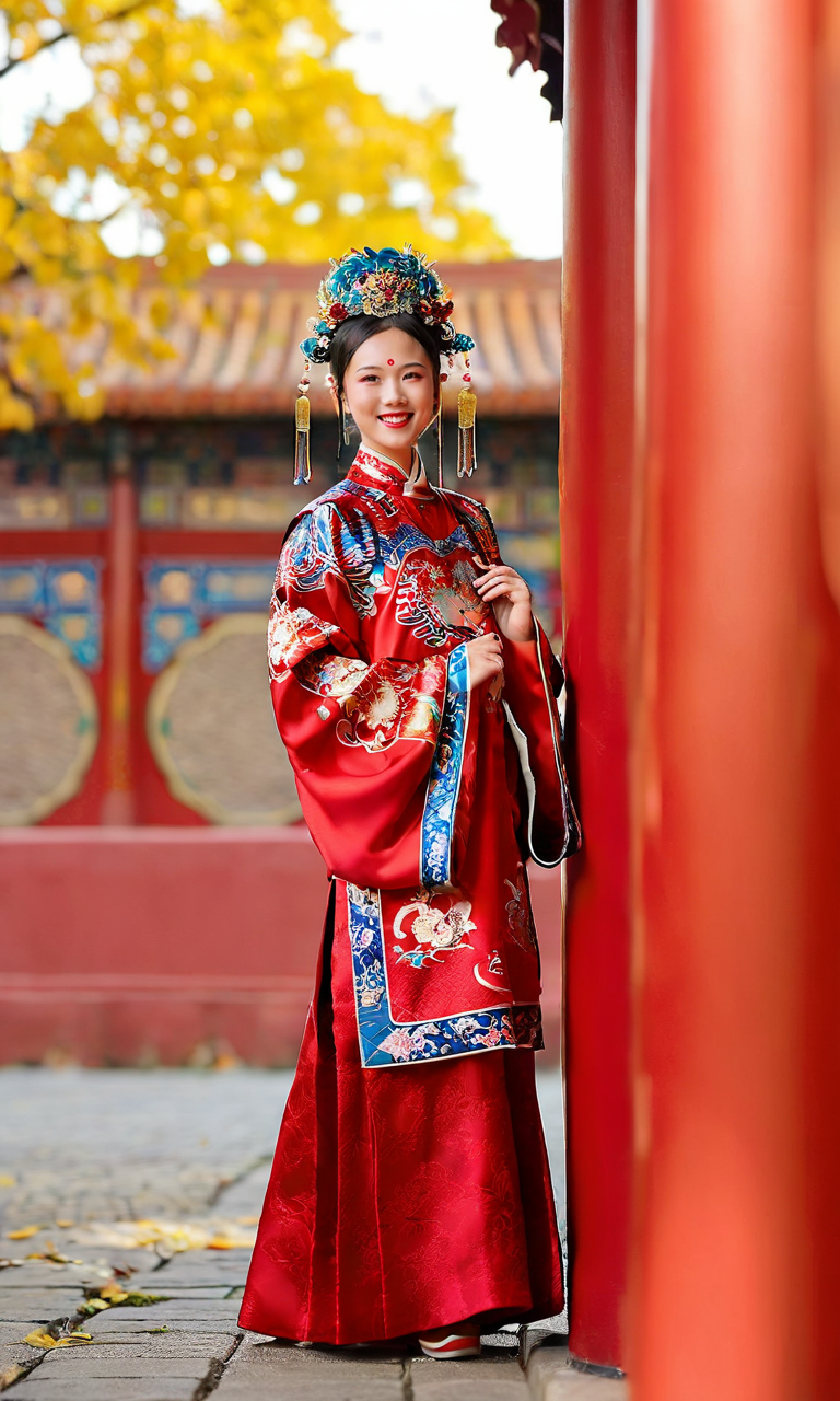 24241496-3177330396-A creative photograph featuring a girl dressed in a vibrant chinese red wedding dress,ming,ming clothes,standing before the gran.png